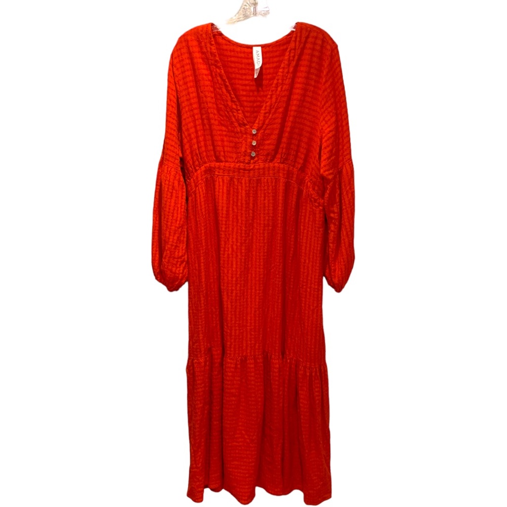 Anthropologie Red Maxi Dress with Balloon Sleeves - Picture 4 of 6
